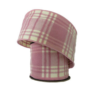 Pink & Cream Faux Wool Plaid 4" x 10 yds Wire Edge Ribbon d. stevens